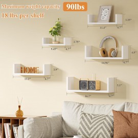  SRIWATANA Floating Shelves, Modern Wall Mounted Shelves for Bathroom, Bedroom, Kitchen, Living Room, Office, Wood Shelves for Wall Decor Set of 5 (Washed White