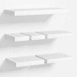 Love-KANKEI White Floating Shelves for Wall Set of 6, Wood Wall Shelves with Invisible Bracket,Rustic Hanging Shelves for Display,Bedroom Living Room Bathroom Kitchen Office