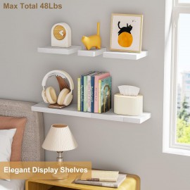 Love-KANKEI White Floating Shelves for Wall Set of 6, Wood Wall Shelves with Invisible Bracket,Rustic Hanging Shelves for Display,Bedroom Living Room Bathroom Kitchen Office
