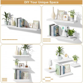 Love-KANKEI White Floating Shelves for Wall Set of 6, Wood Wall Shelves with Invisible Bracket,Rustic Hanging Shelves for Display,Bedroom Living Room Bathroom Kitchen Office