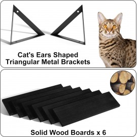 SRIWATANA Floating Shelves for Wall Storage, Wall Mounted Shelves for Bathroom, Bedroom, Kitchen, Living Room, Wood Shelves for Wall Decor, Set of 6 (Weathered Black)
