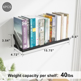 SRIWATANA Floating Shelves for Wall Storage, Wall Mounted Shelves for Bathroom, Bedroom, Kitchen, Living Room, Wood Shelves for Wall Decor, Set of 6 (Weathered Black)
