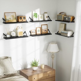 SRIWATANA Floating Shelves for Wall Storage, Wall Mounted Shelves for Bathroom, Bedroom, Kitchen, Living Room, Wood Shelves for Wall Decor, Set of 6 (Weathered Black)