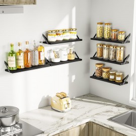 SRIWATANA Floating Shelves for Wall Storage, Wall Mounted Shelves for Bathroom, Bedroom, Kitchen, Living Room, Wood Shelves for Wall Decor, Set of 6 (Weathered Black)