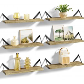 SRIWATANA Floating Shelves for Wall Storage, Wall Mounted Shelves for Bathroom, Bedroom, Kitchen, Living Room,Wood Shelves for Wall Decor, Set of 6 (Carbonized Black)