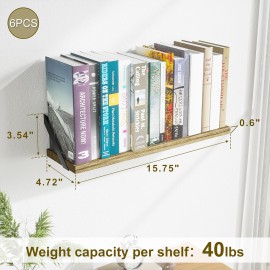 SRIWATANA Floating Shelves for Wall Storage, Wall Mounted Shelves for Bathroom, Bedroom, Kitchen, Living Room,Wood Shelves for Wall Decor, Set of 6 (Carbonized Black)