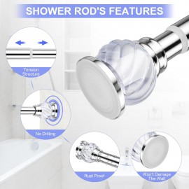 Shower Rod-EUPLAR Shower Curtain Rod, 43-72 Inches Spring Tension Curtain Rod, Adjustable, No Drill, Rust Proof, Non-Slip Tension Shower Curtain Rods for Bathroom, Chrome