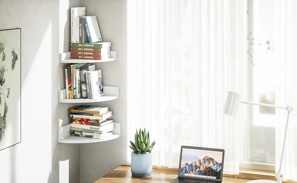 white floating shelves