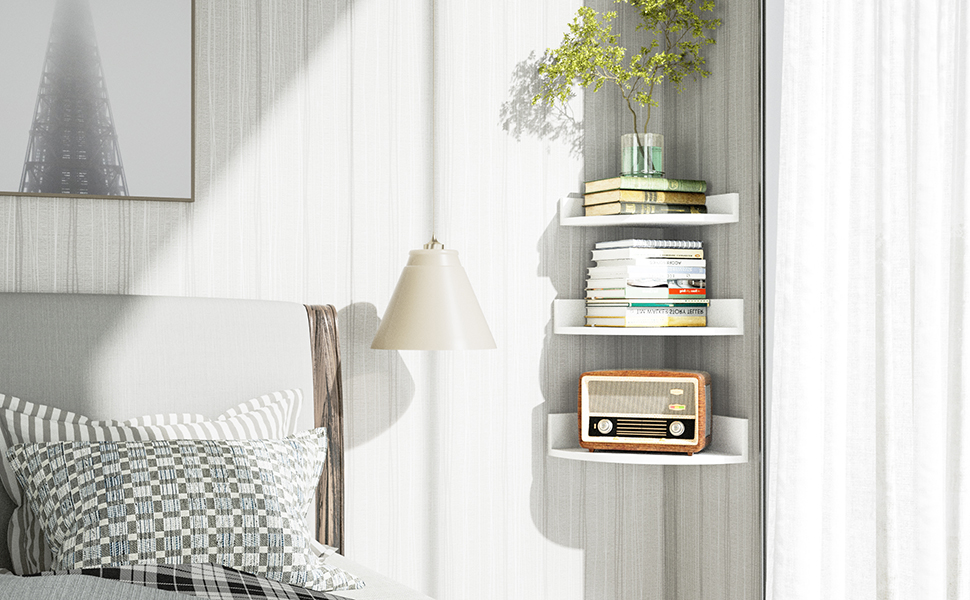 white wall shelves
